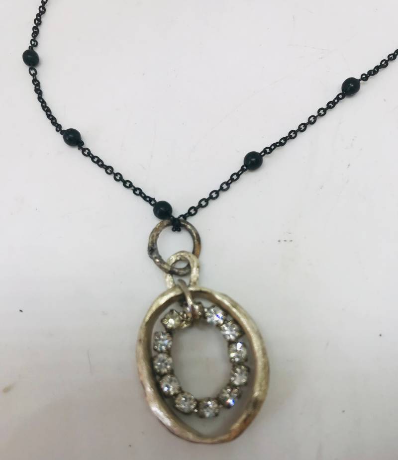 Silber Kreis Halskette - Schwarze Kugel Kette Kristall Abstrakte Sterling Valentinstag Geschenk Für Sie Gefälschter Diamant von KarynJamieDesigns