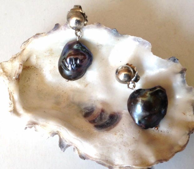 Silber Perlen Ohrringe - Sterling Post Barocke Akoya Ohrstecker Große Freundin Geschenk Weihnachten von KarynJamieDesigns