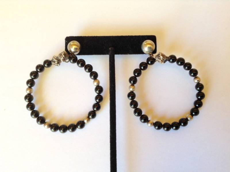 Silberne Creolen - Schwarze Perlen Sterling Onyx Große Silber von KarynJamieDesigns