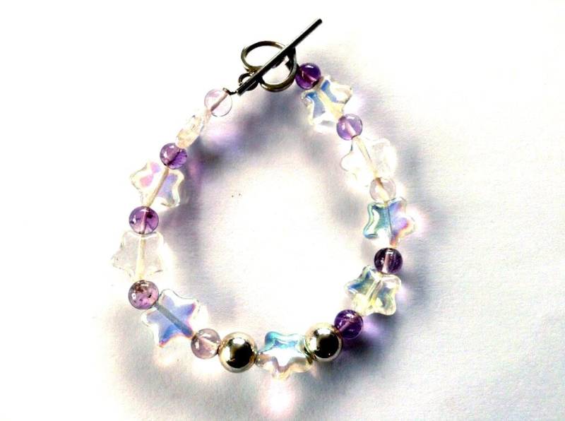 Stern Armband - Sterling Perlen Amethyst Herz Knebel Kristall von KarynJamieDesigns