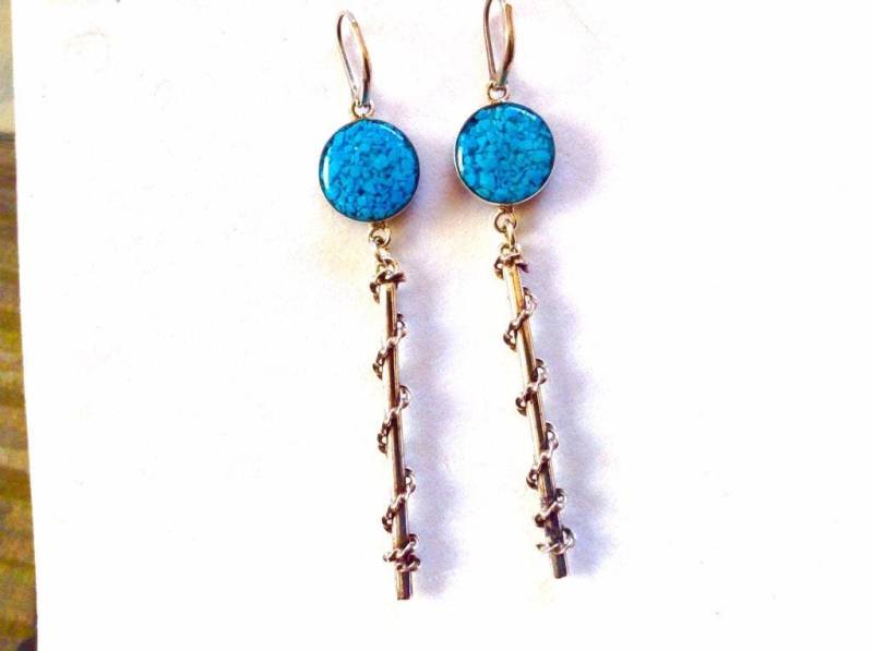 Türkis Und Schwarze Onyx Ohrringe, - Silber Abstrakte Ohrringe Schwarzer Baumeln Sterling Ohrring von KarynJamieDesigns