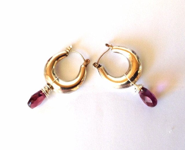 sterling Creolen - Silber Mit Lila Kristall Eingewickelte Briolette Ohrringe Handwerker von KarynJamieDesigns