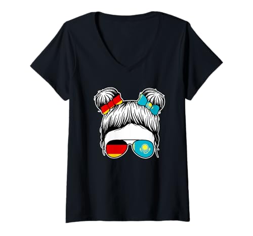 Damen Kasachen Deutschland Kasachstan T-Shirt mit V-Ausschnitt von Kasache Kasachin Kasachstan Geschenk