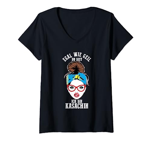 Damen Kasache Kasachisches Kasachin Kasachstan T-Shirt mit V-Ausschnitt Damen Kasache Kasachisches Kasachin Kasachstan T-Shirt mit V-Ausschnitt von Kasachstan Kasache Kasachisches Geschenk