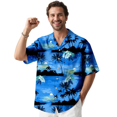 Hawaii-Hemd für Herren, Strandhemden, kurzärmelig, Knopfhemden für Herren, tropisch, groß, groß, lustig, Blumenmuster, Aloha-Hemd, E20 Sea Blue Island, 3X-Groß von Kasbao