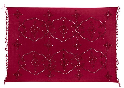 Kascha Sarong Pareo Wickelrock Strandtuch Tuch Wickeltuch Handtuch - Blickdicht - ca. 170cm x 110cm - Fuchsia mit Stickerei Handgefertigt inkl. Kokos Schnalle in Schmetterlingform von Kascha