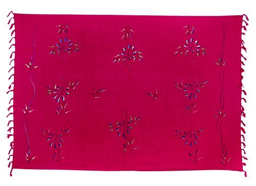 Kascha Sarong Pareo Wickelrock Strandtuch Tuch Wickeltuch Handtuch - Blickdicht - ca. 170cm x 110cm - Pink mit Blumen Motiv Handgefertigt inkl. Kokos Schnalle in Rauteform von Kascha