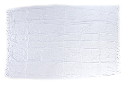 Kascha Sarong Pareo Wickelrock Strandtuch Tuch Wickeltuch Handtuch - Blickdicht - ca. 170cm x 110cm - Weiss Einfarbig mit Stickerei Handgefertigt inkl. Kokos Schnalle in runder Form von Kascha