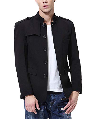 Kasen Herren Jacke Blazer Anzug Stehkragen Lange Ärmel Einfarbig Button Sakko Mantel Schwarz XL von Kasen