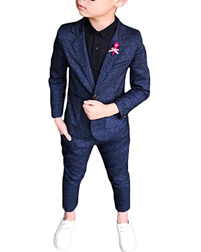 Jungen Kinder Anzug Plaid Zweiteiliges Set Lange Ärmel Revers Blazer Hosen Outfit Blau 100 von KasenA