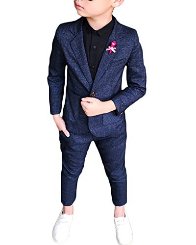 Jungen Kinder Anzug Plaid Zweiteiliges Set Lange Ärmel Revers Blazer Hosen Outfit Blau 110 von KasenA