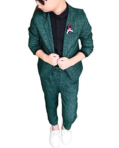 Jungen Kinder Anzug Plaid Zweiteiliges Set Lange Ärmel Revers Blazer Hosen Outfit Grün 140 von KasenA