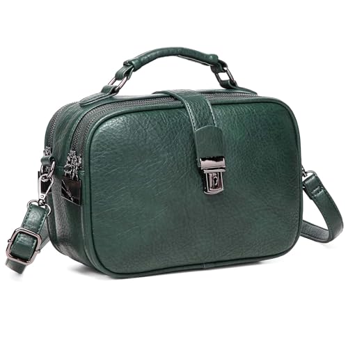 Kasgo Crossbody Bag Damen, Mode PU Leder Umhängetasche Schultertasche Klein Handtasche für Frauen mit Abnehmbarem Verstellbarem Riemen Dunkelgrün von Kasgo