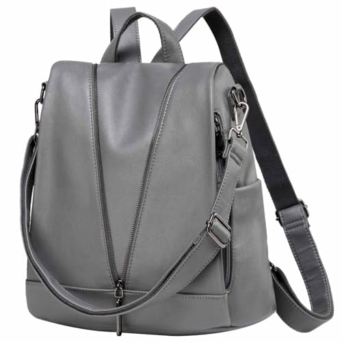 Kasgo Diebstahlsicherer Rucksack Damen, Wasserabweisend Kunstleder Rucksack Elegant Handtasche Casual Daypack für Frauen Hochschule Mädchen Reise Arbeit(Grau) von Kasgo