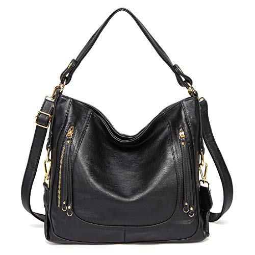 Kasgo Handtasche Damen, Mode PU Leder Hobo Bag Groß Schultertasche Henkeltasche Frau mit Abnehmbarem Schultergurt Schwarz von Kasgo