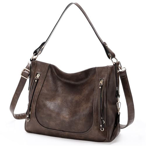Kasgo Handtasche Damen Groß Shopper Hobo Tasche PU Leder Uhängetasche Vintage Schultertasche Henkeltaschen mit Abnehmbarem Schulterriemen Kaffee von Kasgo