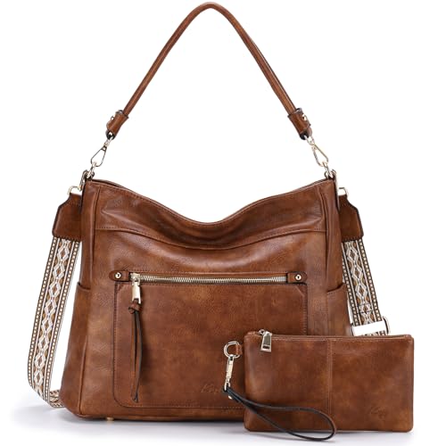 Kasgo Handtasche Damen, Vegan Leder Hobo Bags Set Mode Große Umhängetasche Handtasche Frauen Tote Bag Braun von Kasgo