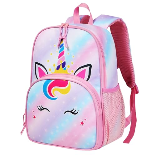 Kasgo Kinderrucksack, Niedlich Wasserabweisend Jungen Vorschule Kinder Rucksack Kindergarten Kleinkind Rucksack Mädchen mit Brustgurt Einhorn von Kasgo