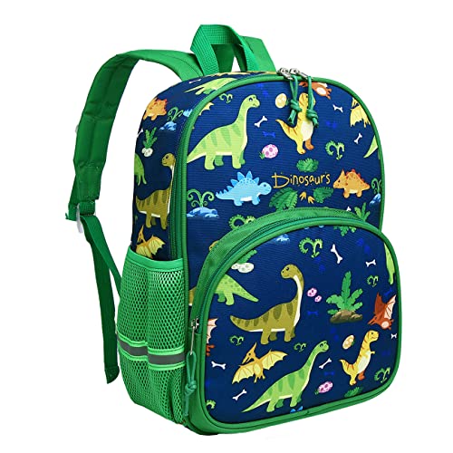 Kasgo Kinderrucksack Jungen, Niedlich Wasserabweisend Vorschule Kinder Rucksack Kindergarten Kleinkind Rucksack Mädchen mit Brustgurt Blau Dinosaurier von Kasgo