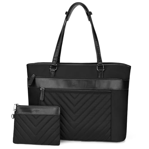 Kasgo Laptoptasche Damen, Groß 21L Arbeitstasche Lehrertasche mit 15,6 Zoll Laptopfach Wasserabweisend Handtasche Schultasche Shopper Tasche mit Schulterpolster für Arbeit Büro Uni Reise Schwarz von Kasgo
