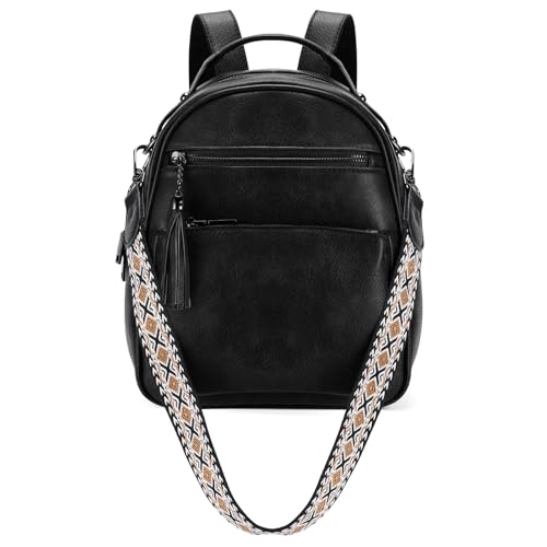 Kasgo Mini Rucksack Damen, wasserdicht PU Leder Kleiner Rucksack Frauen Convertible Umhängetasche Reise Handtasche Schwarz von Kasgo