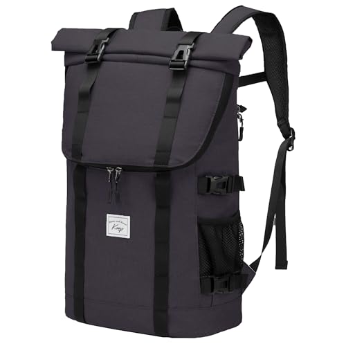 Kasgo Rucksack Herren Damen, Rolltop Schulrucksack Wasserabweisend 17 Zoll Laptop Rucksack Mädchen Jungen Teenager Casual Daypack für Reise Arbeit Camping (Dunkelgrau) von Kasgo