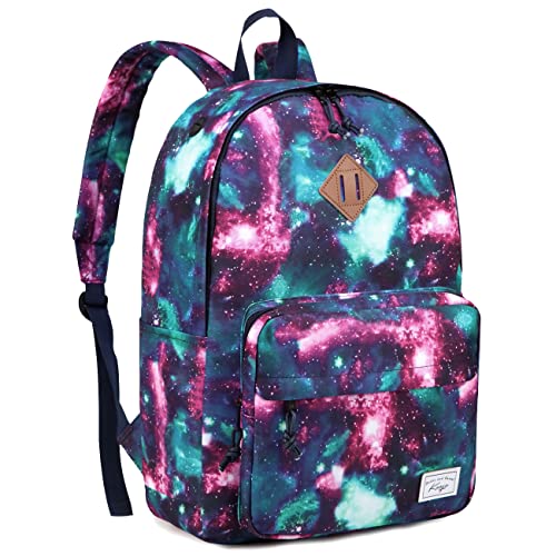 Kasgo Schulrucksack, Klassisches Leichtgewicht Rucksack Herren Damen Jungen Mädchen Teenager Hochschule Schultasche Casual Daypack für Reise Arbeit Lila Sternenhimmel von Kasgo