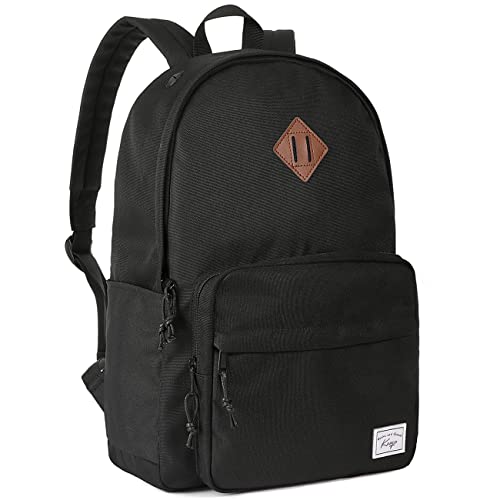 Kasgo Schulrucksack, Klassisches Leichtgewicht Rucksack Herren Damen Jungen Mädchen Teenager Hochschule Schultasche Casual Daypack für Reise Arbeit Schwarz von Kasgo