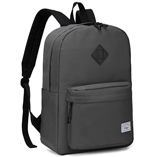 Kasgo Schulrucksack, Klassisches Leichtgewicht Wasserdicht Rucksack Herren Damen Jungen Mädchen Teenager Hochschule Schultasche Casual Daypack für Reise Arbeit Grau von Kasgo