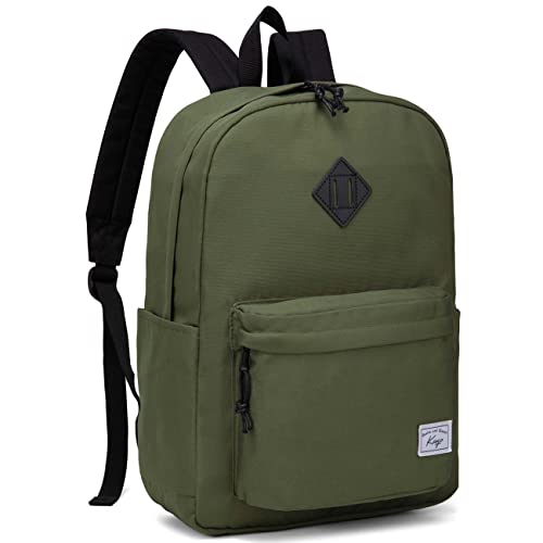 Kasgo Schulrucksack, Klassisches Leichtgewicht Wasserdicht Rucksack Herren Damen Jungen Mädchen Teenager Hochschule Schultasche Casual Daypack für Reise Arbeit Grün von Kasgo