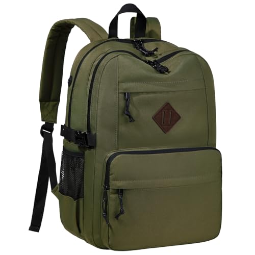 Kasgo Schulrucksack, Wasserbeständig Leichtgewicht Rucksack Herren Damen Casual Daypack Jungen Mädchen Teenager Hochschule Schultasche für Reise Arbeit Collage Grün von Kasgo