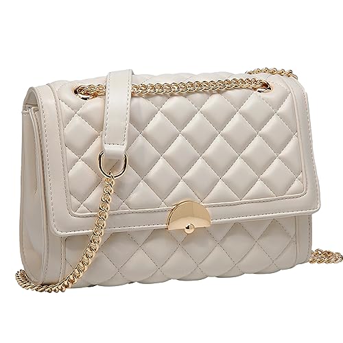 Kasgo Umhängetasche Damen, Elegant PU Leder Crossbody Bag Schultertasche Klein Handtasche Shoulder Bag für Dame mit Verstellbaren Kettengurt Weiß von Kasgo