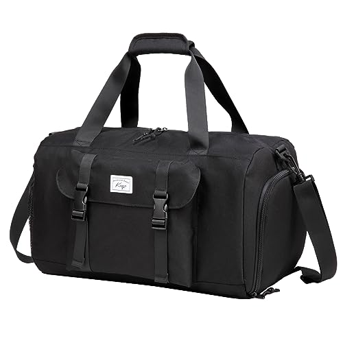 Kinder Reisetasche, Kasgo Duffle Bag für Kinder Jungen Mädchen Wasserabweisend Duffel Sport Carry On Weekender Bag mit Schuhfach Dry Wet Pocket Schwarz von Kasgo