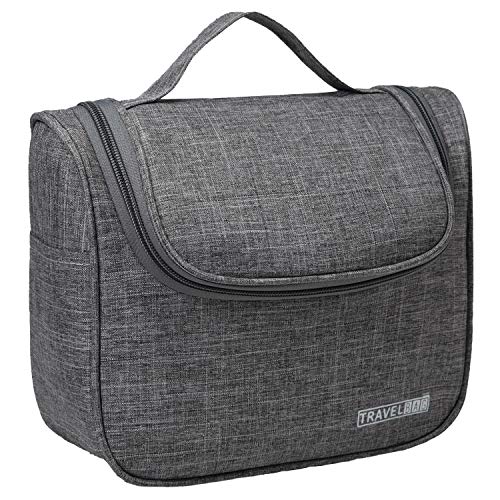 Kulturbeutel, Kasgo Wasserabweisend Kulturtaschen Herren Reisekit Damen Kosmetiktasche für Make-up Rasieren Waschtasche mit Stabilem Haken Grau von Kasgo