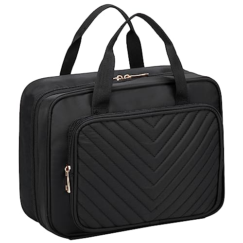 Kulturbeutel Damen, Kasgo Wasserabweisend Kosmetikbeutel Kulturtaschen Waschtasche Reisekit für Fächern Make-up Täglic Reisen Sport Camping Schwarz von Kasgo