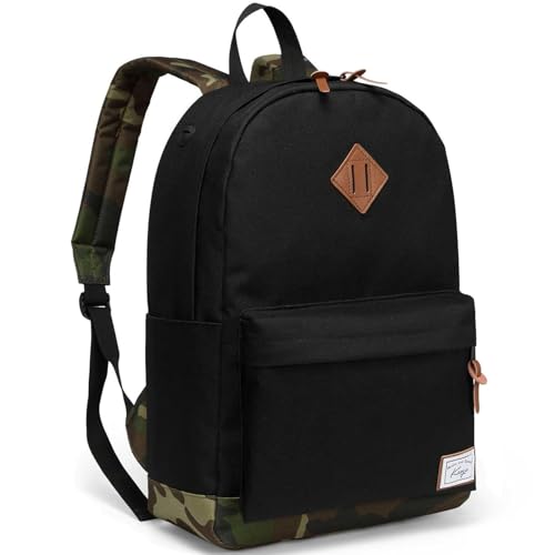 Kasgo Rucksack Herren, Wasserabweisend Klassischer Rucksack Schule mit Gepolstertem 14 Zoll Laptopfach Schulrucksack für Teenagers Schwarz und Camo MEHRWEG von Kasgo