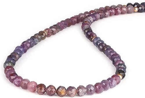 Kashish Gems & Jewels Rubin-Saphir Edelstein Perlen zierliche Halskette facettiert handgefertigt mehrfarbige natürliche Kette Halskette 5 mm für Frauen, 5mm, Edelstein, Saphir von Kashish Gems & Jewels