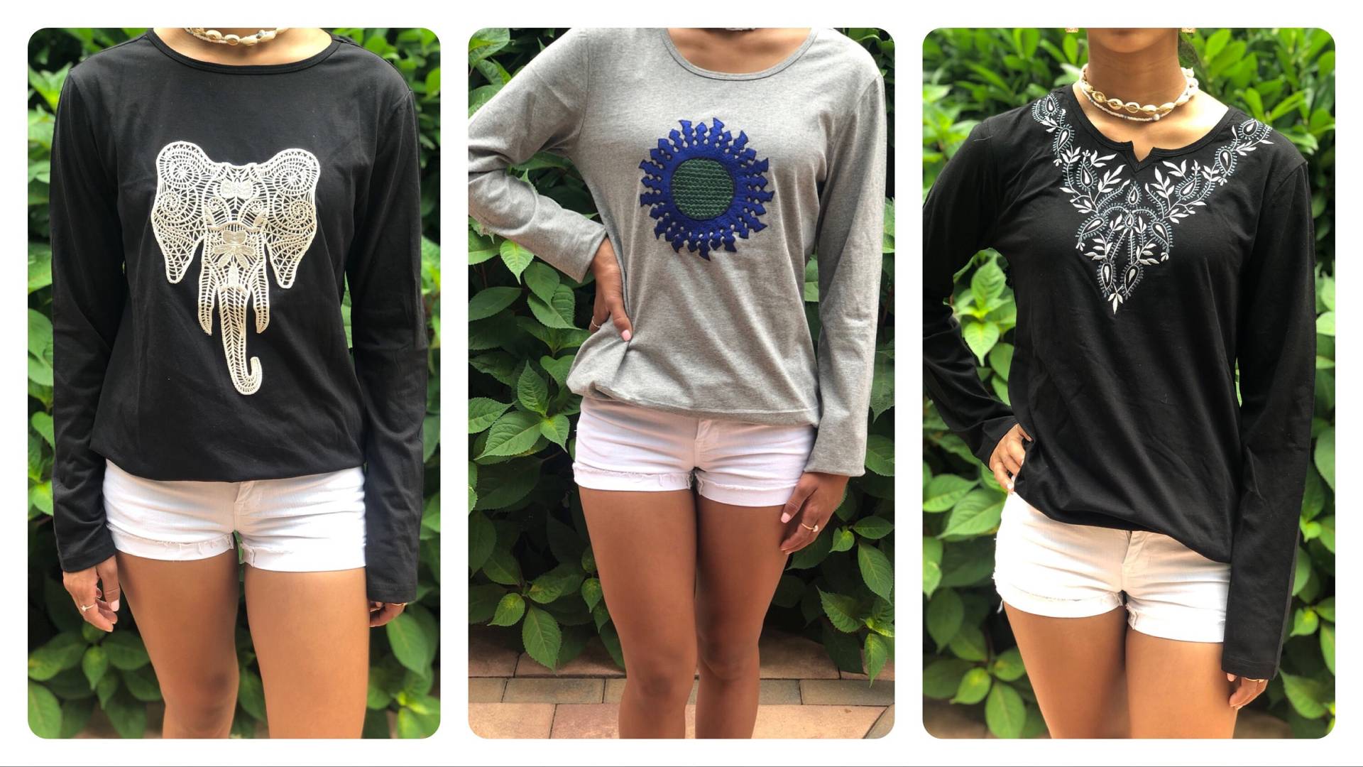 100% Schwarze Baumwolle Strick Bestickt Damen Vollarm T-Shirt Top Us Größen Bis 2xl Verfügbar Von Kashmirvalley.com von Kashmirvalley