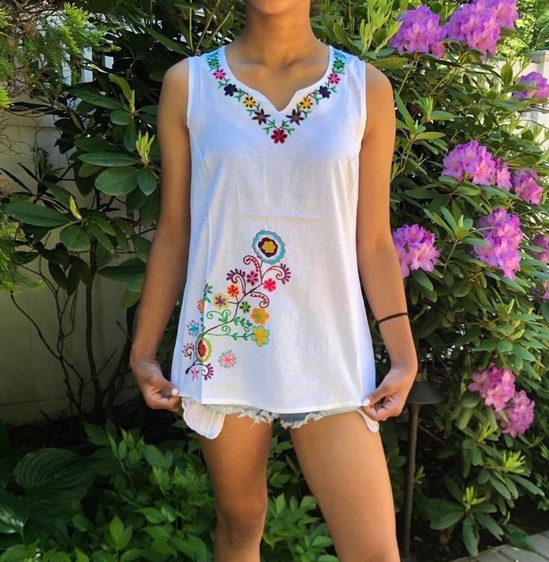 Zierliche/Plus Größen Us | xxs-5xl Fun, Flirty Bestickte Ärmellose Top Bluse Größe Damen -100% Baumwolle von Kashmirvalley