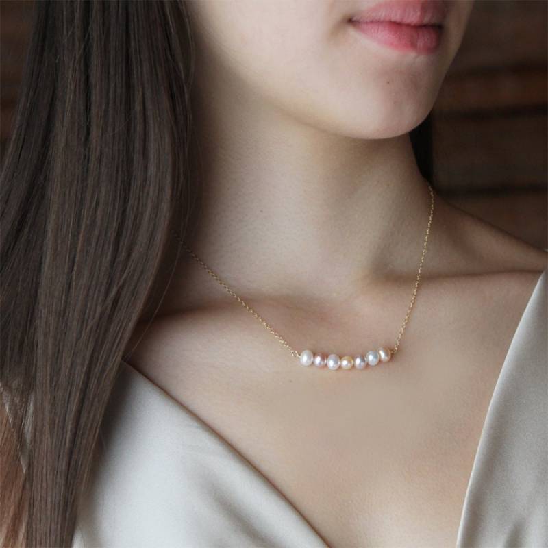 14K Gold Filled Sterling Silber Natürliche Multi Farbe Süßwasser Perle Zarte Halskette Schichtung Schmuck Bester Freund Hochzeit Brautjungfer von Kashuen