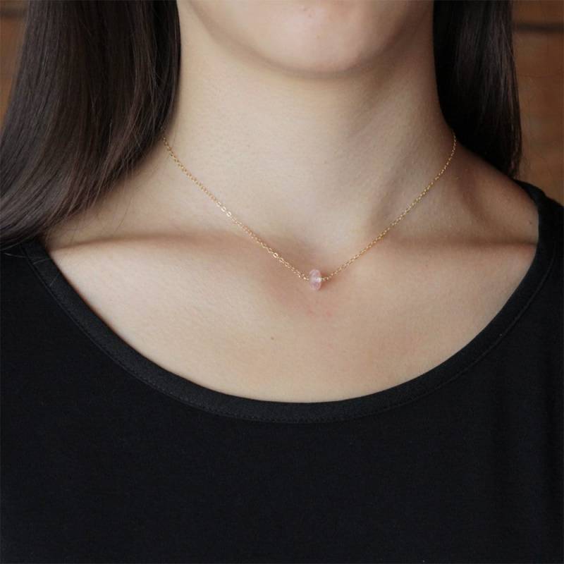 14K Gold Gefüllter Natürlicher Rosenquarz Halbedelstein Facettierte Rondelle Heilhalsband Halskette Schmuck Bff Weihnachten Brautjungfern Geschenk von Kashuen