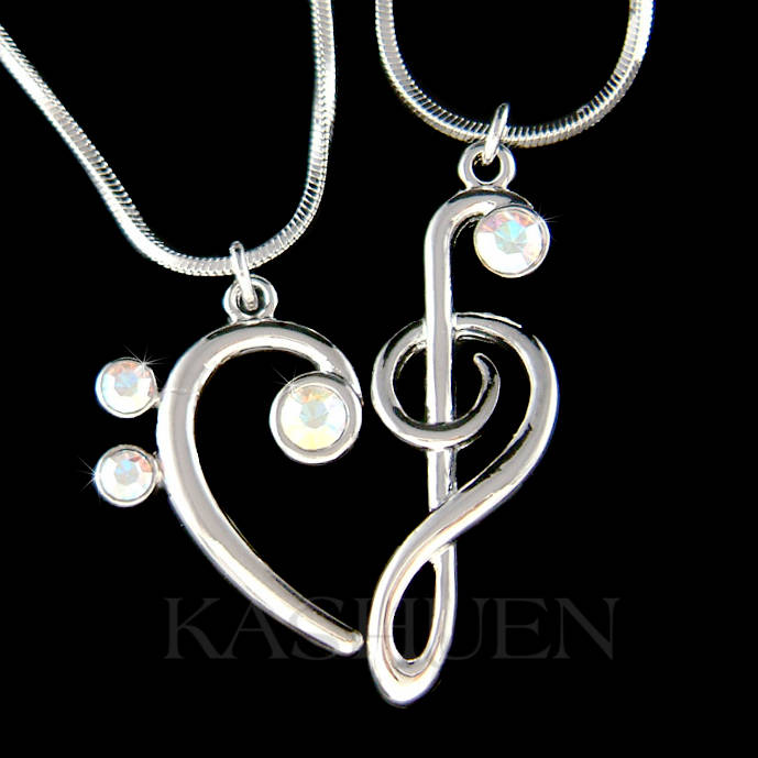 2 Swarovski Kristall Ab Treble G Bass Clef Herz Halskette Set Liebe Musikliebhaber Musiknote Schmuck Weihnachten 20. 30. 40. 50 Geburtstagsgeschenk von Kashuen