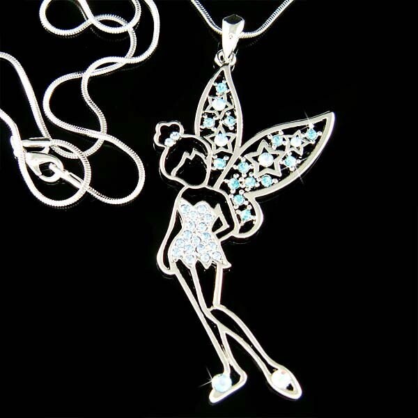 3 "Große Blaue Swarovski Kristall Tinkerbell Halskette, Fee Stern Engel Flügel Magie Anhänger Frauen 20.30.40.50.geburtstag Weihnachtsgeschenke von Kashuen