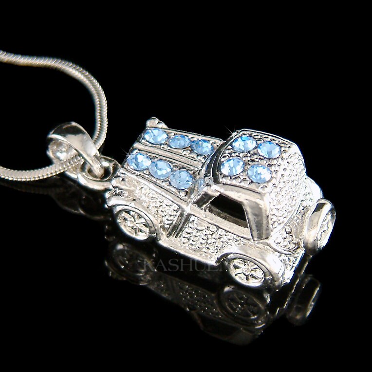 3D Swarovski Kristall Blau Geländewagen Halskette 4x4 Sport Accessoire Freiheit Wildes Auto Schmuck Männer Frauen Weihnachten 40.geburtstagsgeschenke von Kashuen