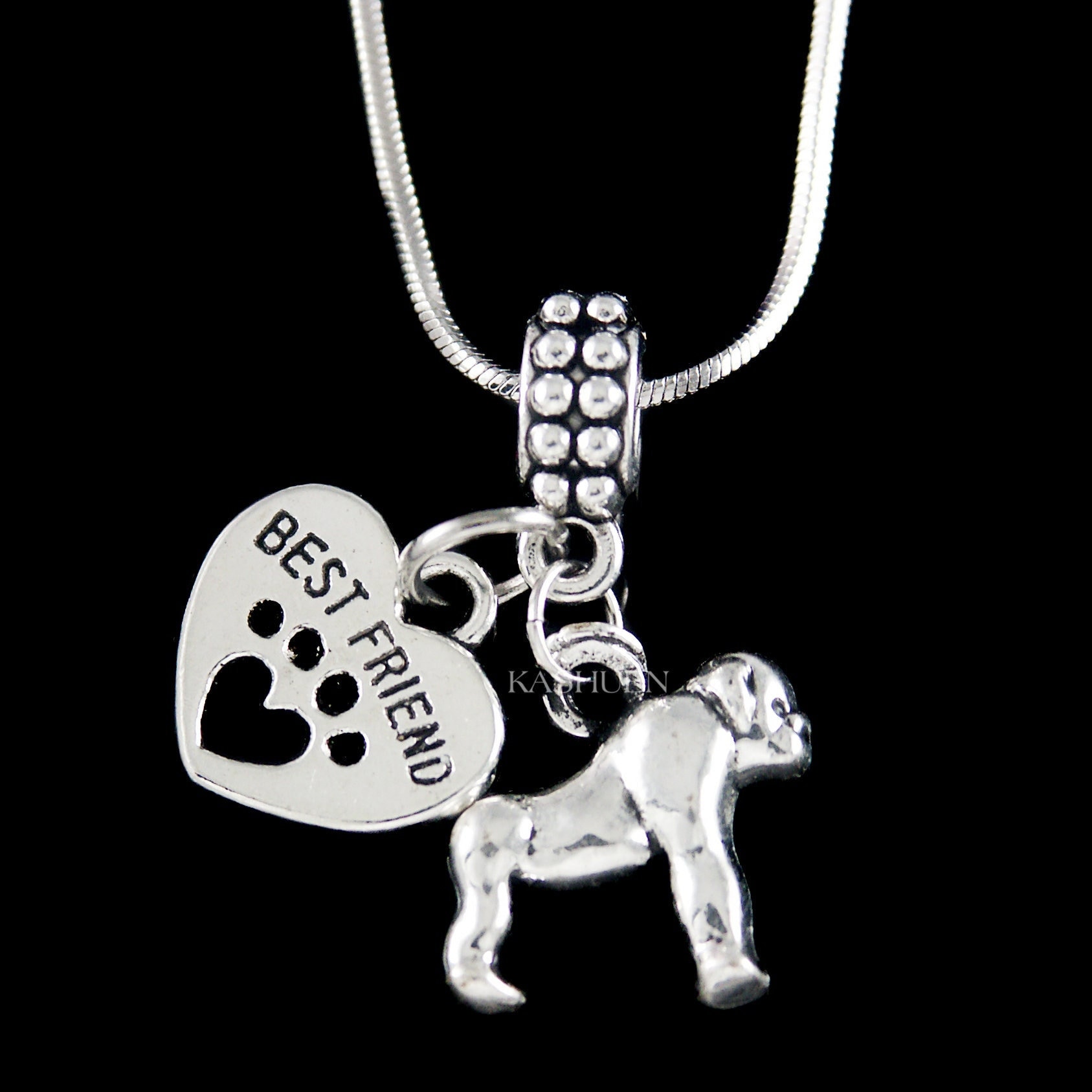 American Bull Dog Halskette Bester Freund Pfotenabdruck Memorial Pet Loss Memory Heart Unisex Frauen Schmuck Keychain Armreif European Bracelet Charm von Kashuen