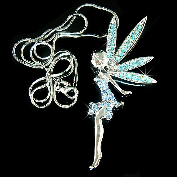 Blau 3 "Big Fairy Swarovski Kristall Engel Anhänger Statement Halskette Riesige Einzigartige Frauen Schmuck Fantasy Magisch 50. Geburtstag von Kashuen