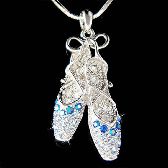 Blaue Swarovski Kristall Ballerina Hausschuhe Ballett Tanz Tänzerin Schuhe Kette Halskette Beste Freunde Schöner Schmuck Weihnachtsgeschenk Neu von Kashuen