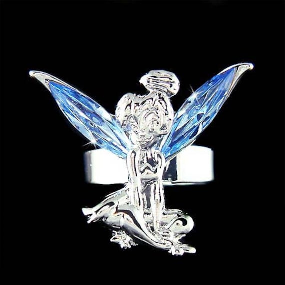 Blauer Swarovski-Kristall-Feen-Verstellbarer Statement-Ring, Engelsflügel, Weihnachten, Beste Freunde, Bff, Süße Fantasie-Frauen, Geschenke Zum von Kashuen