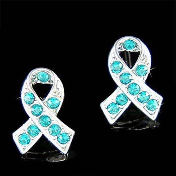 Blaugrüner Blauer Swarovski-Kristall, Eierstock-Gebärmutterhalskrebs-Bewusstseinsband, Ohrstecker, Schmuck, Familie, Unterstützung, Schwester von Kashuen