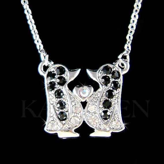 Dainty Swarovski Kristall Baby Kaiser Pinguin Liebhaber Herz Liebe Familie Antarktis Schwarz Weiß Charme Halskette Nette Neue Beste Freund Mädchen von Kashuen